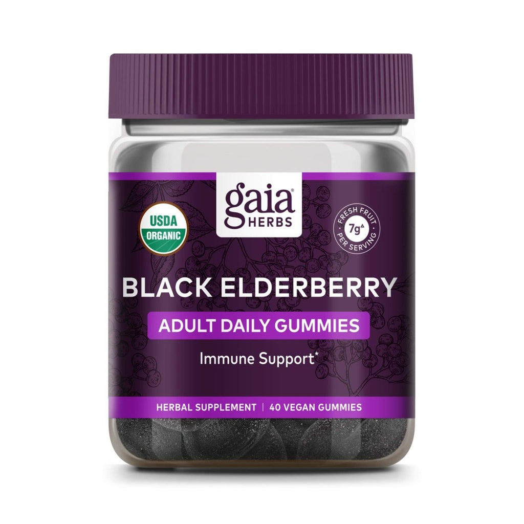 Gaia Herbs, Adult Daily Gummies, Organic, Vegan, Sambucus Black Elderberry Supplement for Daily Immune and Antioxidant Support, 40 Count (Pack of 1)