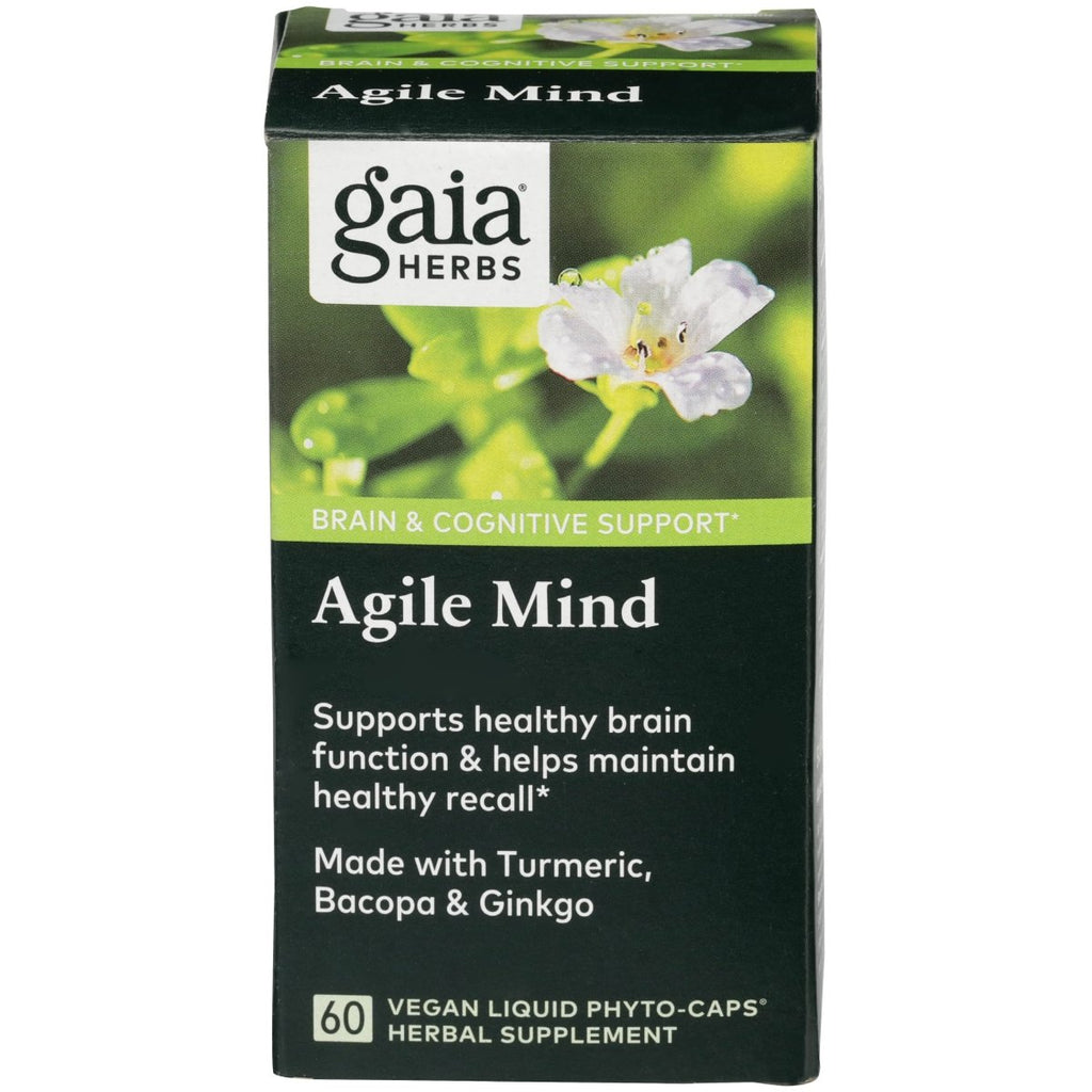 Gaia Herbs Agile Mind - Brain & Cognitive Support Herbal Supplements - with Organic Turmeric Root, Bacopa, Black Pepper, and Ginkgo Biloba - 60 Vegan Liquid Phyto-Capsules (30-Day Supply)
