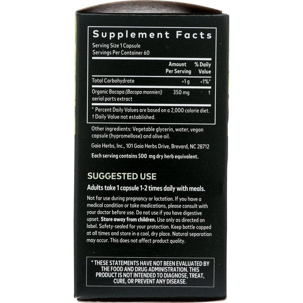 Gaia Herbs Bacopa - Brain and Cognitive Support Herbal Supplement - Made with Bacopa (Bacopa Monnieri) to Help Support a Thriving Mind - 60 Vegan Liquid Phyto-Capsules (Up to 60-Day Supply)
