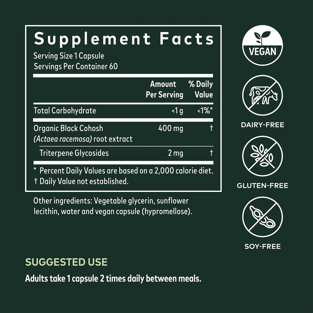 Gaia Herbs Black Cohosh - Menopause Support Supplement to Help Maintain Hormone Balance and Health for Women - with Organic Black Cohosh - 60 Vegan Liquid Phyto-Capsules (30-Day Supply)