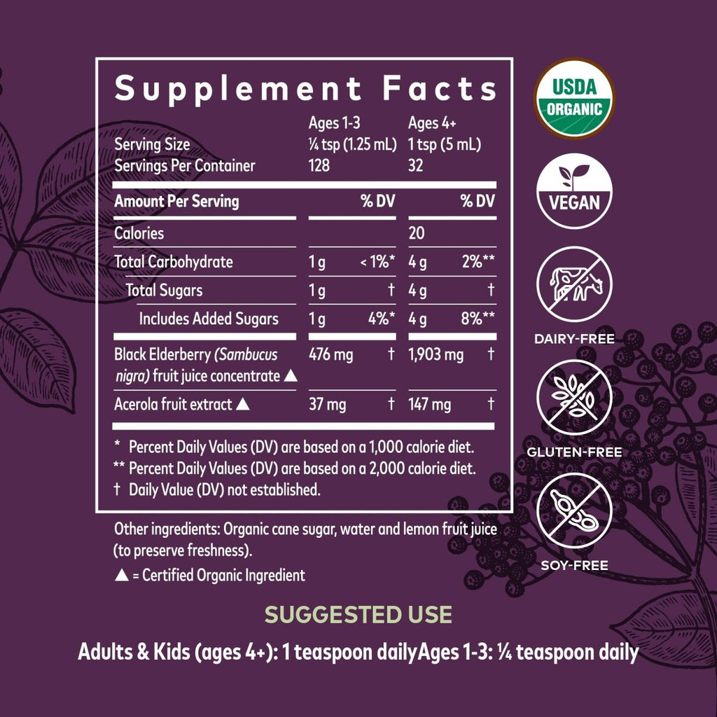 Gaia Herbs Black Elderberry (Sambucus Nigra) Syrup-Immune Support Supplement-Made with Organic Black Elderberries for Immune System Support-USDA Certified Organic Formula-3 Fl Oz (18-Day Supply)