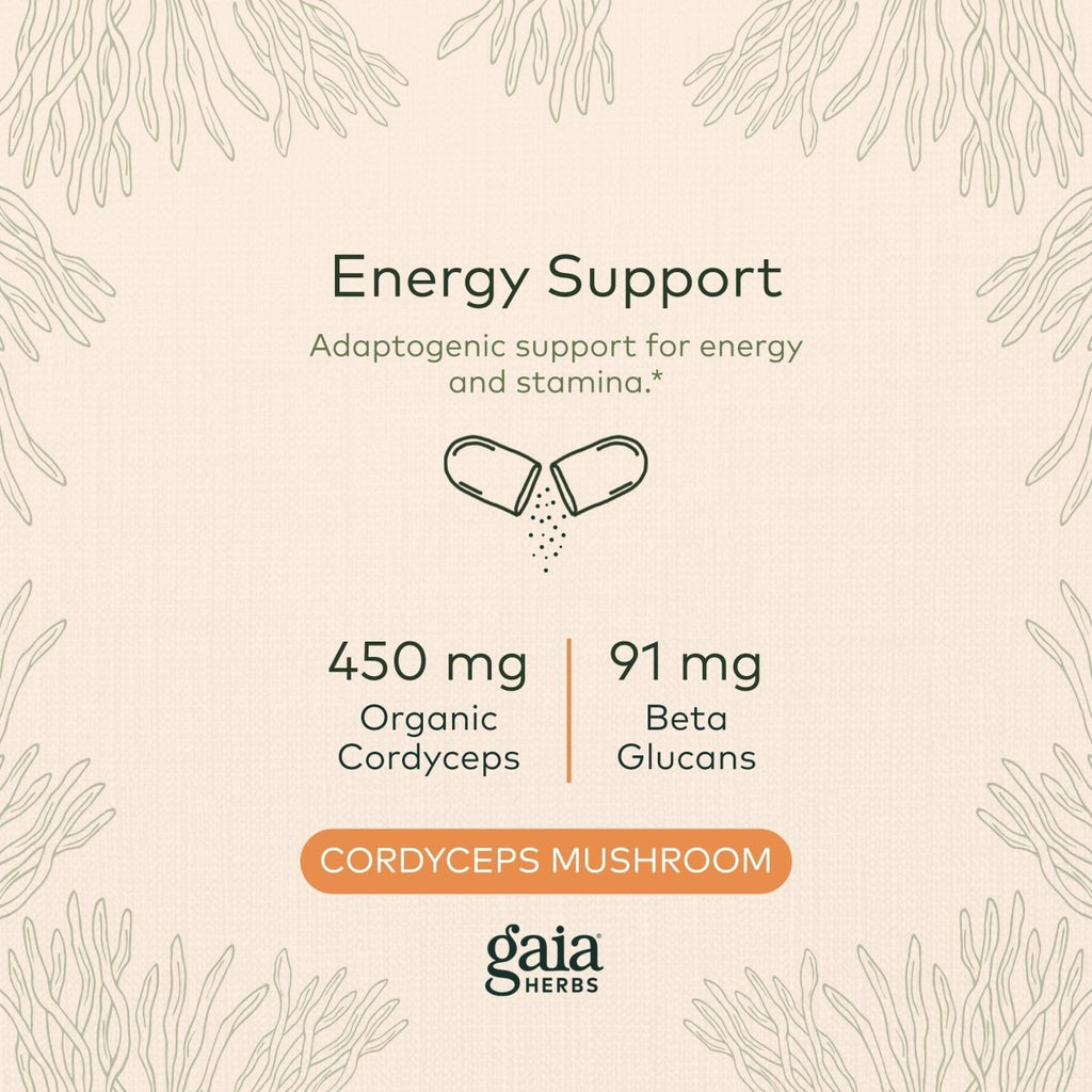 Gaia Herbs - Cordyceps Mushroom Energy Support 450 mg. - 40 Capsules