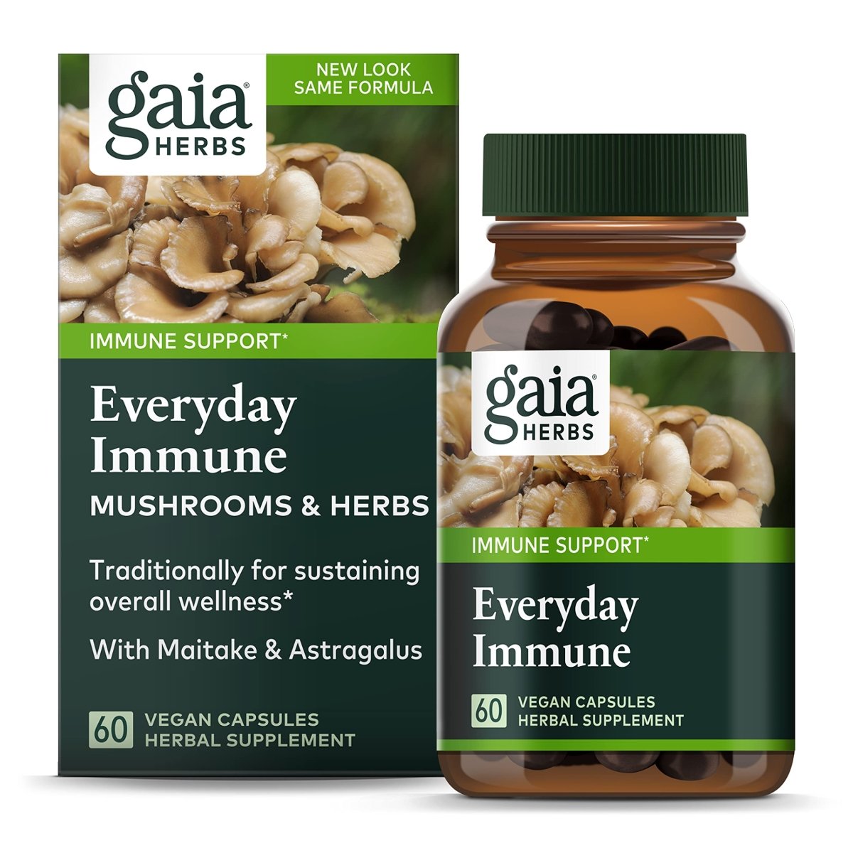 Gaia Herbs Everyday Immune Mushrooms & Herbs - Immune Support Supplement - 60 Vegan Capsules