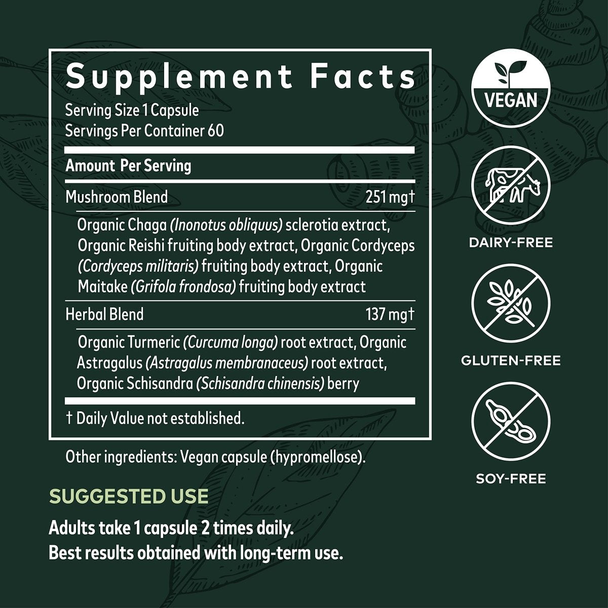 Gaia Herbs Everyday Immune Mushrooms & Herbs - Immune Support Supplement - 60 Vegan Capsules