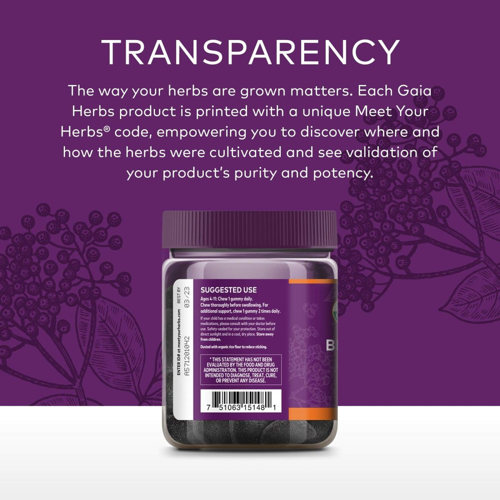 Gaia Herbs GaiaKids Black Elderberry Daily Gummies for Kids - Delicious Immune Support Supplement - Certified Organic Black Elderberries for Immune System Support - 40 Gummies (40-Day Supply)