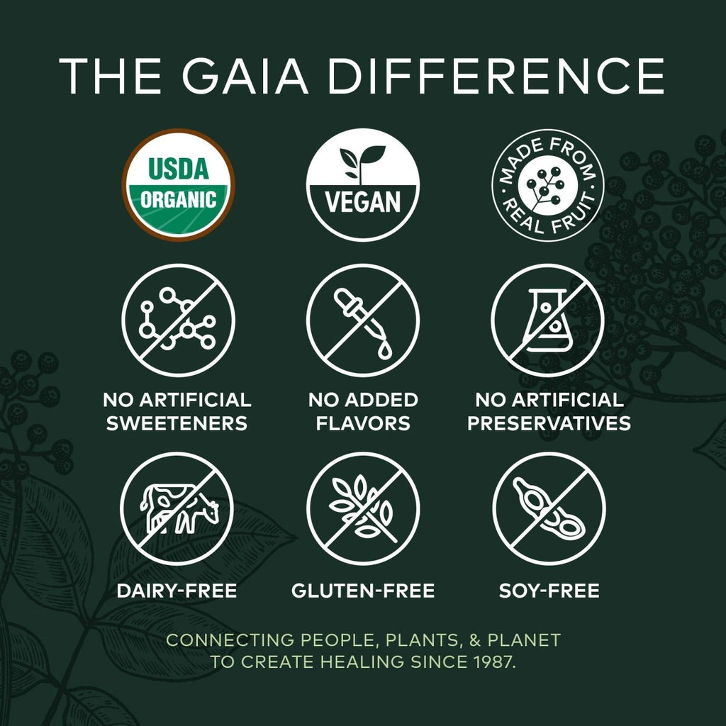 Gaia Herbs GaiaKids Black Elderberry Syrup - Delicious Immune Support Supplement for Kids - with Organic Black Elderberries and Honey - USDA Certified Organic Black Elderberry Syrup - 3 Fluid Ounces
