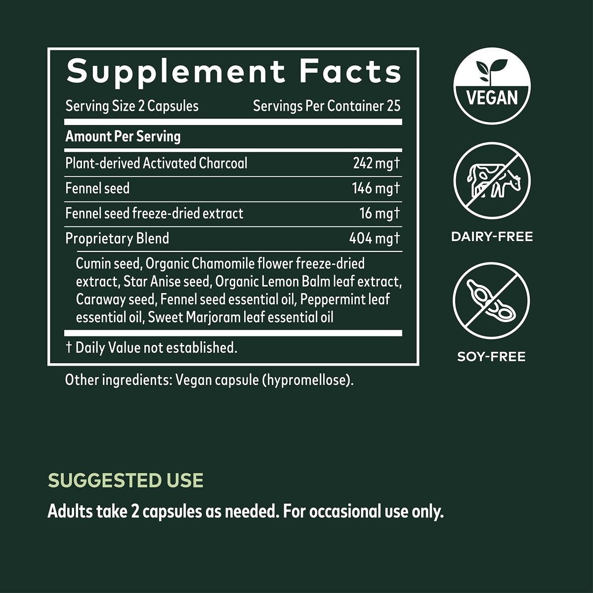 Gaia Herbs Gas & Bloating - Provides Relief from Occasional Gas and Bloating - with Activated Charcoal, Fennel, Chamomile, Cumin, and Peppermint Leaf Essential Oil - 50 Vegan Capsules (25-Day Supply)