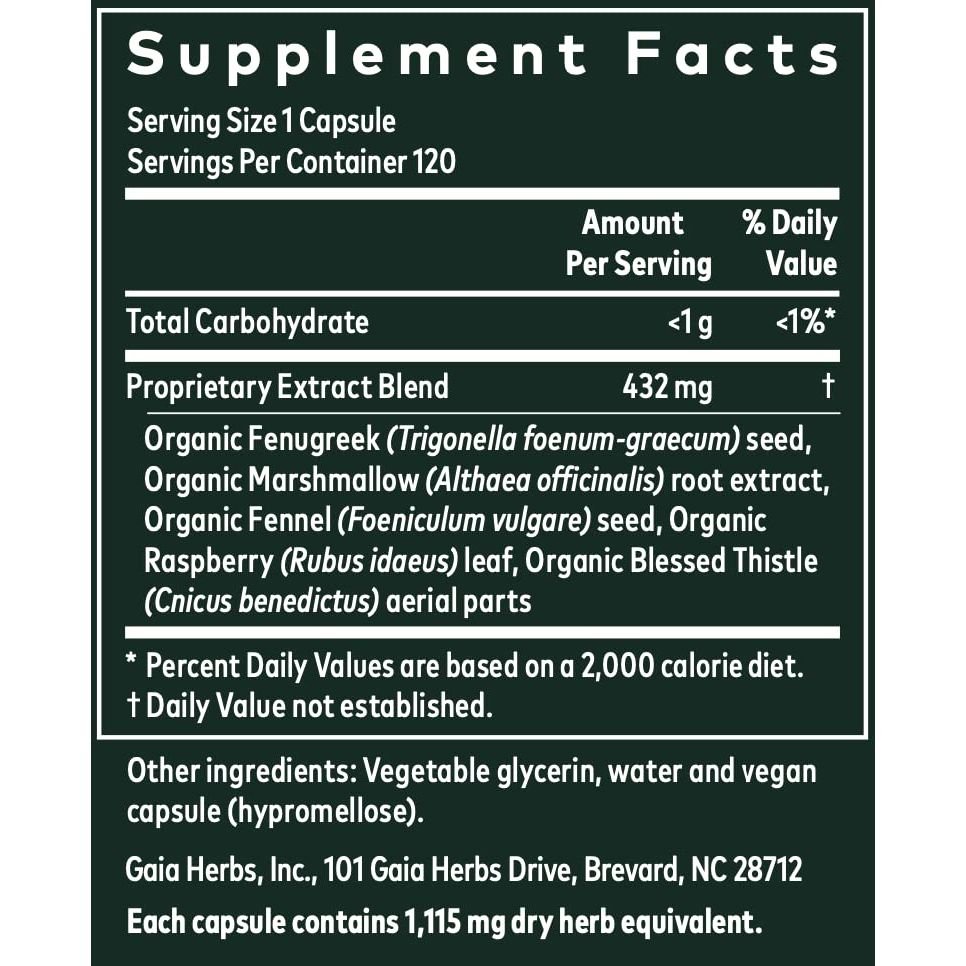 Gaia Herbs Lactation Support, Vegan Liquid Capsules, 120 Count - Lactation Supplement for Breastfeeding Mothers, Supports Healthy Milk Flow & Enhances Breast Milk Nutrition