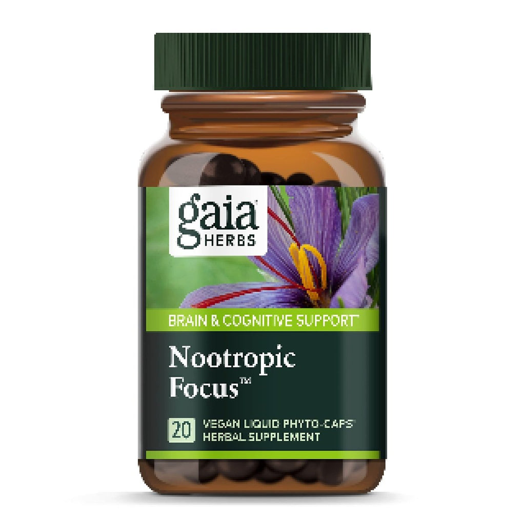 Gaia Herbs Nootropic Focus - Brain & Cognitive Support Supplement to Help Maintain Healthy Concentration* - with Saffron, Lemon Balm & Spearmint - 20 Liquid Phyto-Capsules (Up to 10-Day Supply)