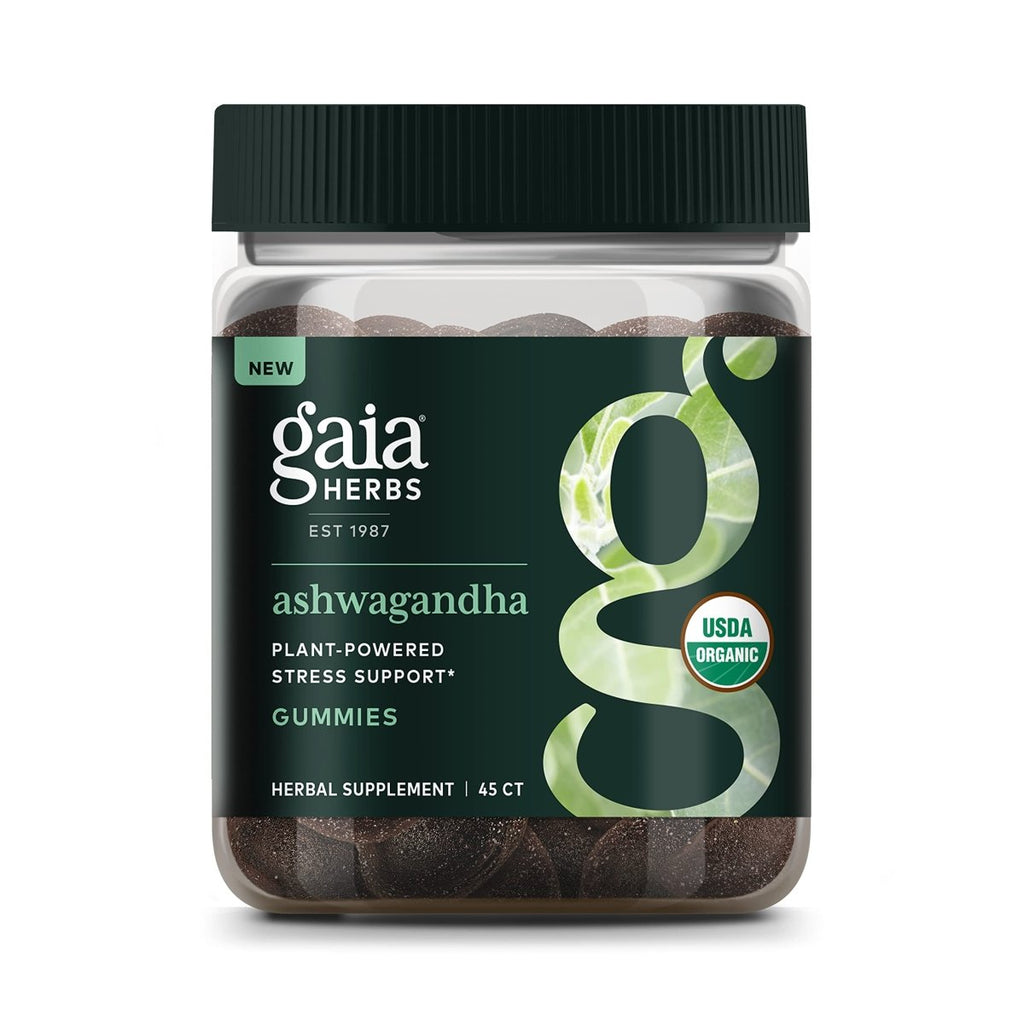 Gaia Herbs Organic Ashwagandha Gummies, Stress Support, Cinnamon, Ginger, Gluten Free, Vegan, 45 Count