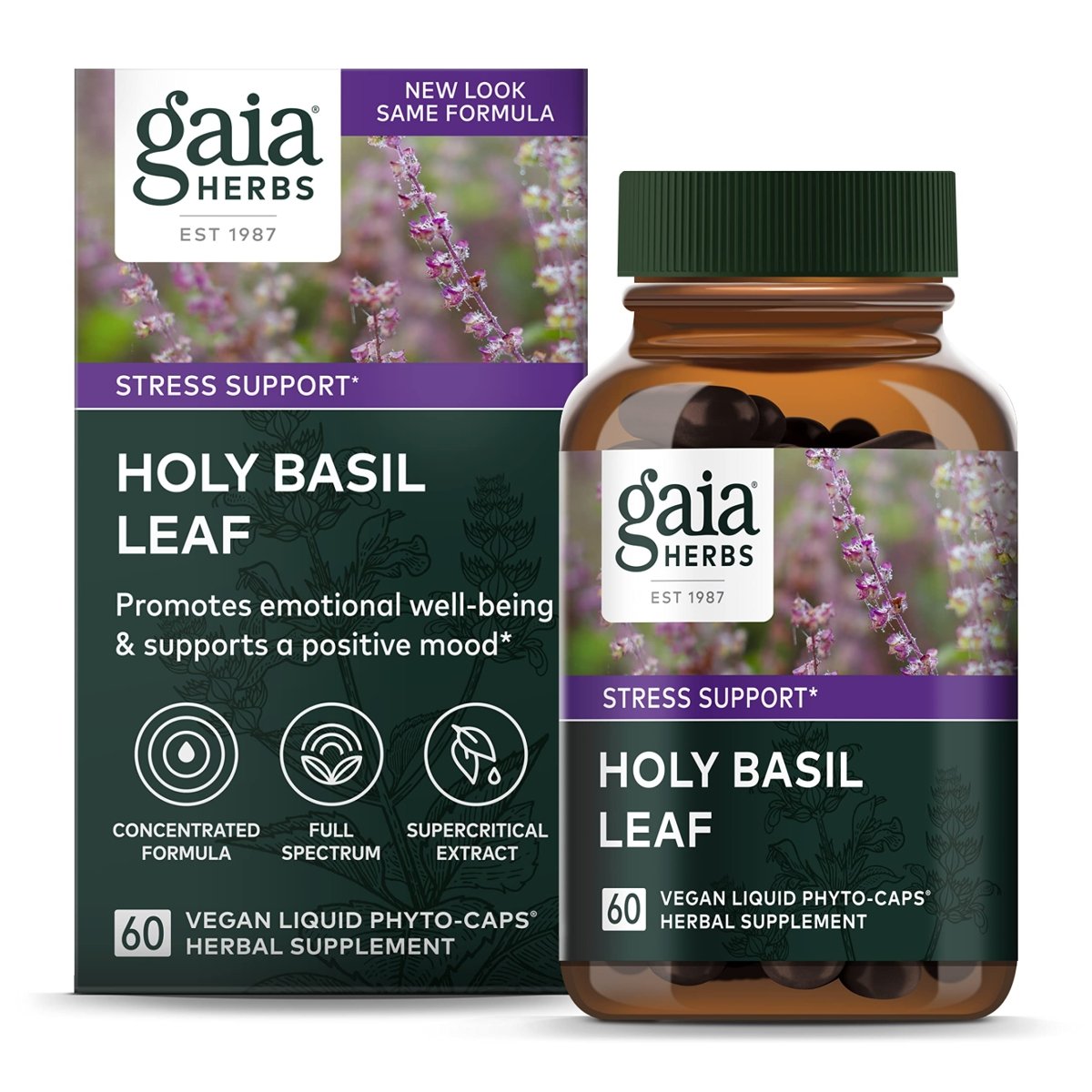 Gaia Herbs Pro Holy Basil Leaf - Stress Support Supplement with Holy Basil - Herbal Supplements to Support a Positive Mindset - 60 Liquid Phyto-Caps
