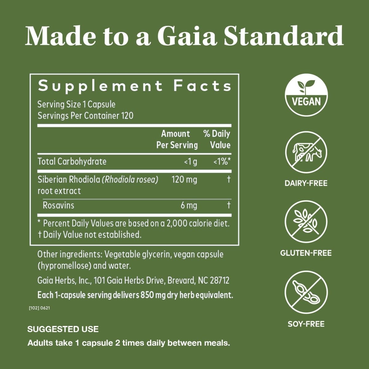 Gaia Herbs Rhodiola Rosea -  120 Vegan Liquid Phyto-Capsules (60-Day Supply)