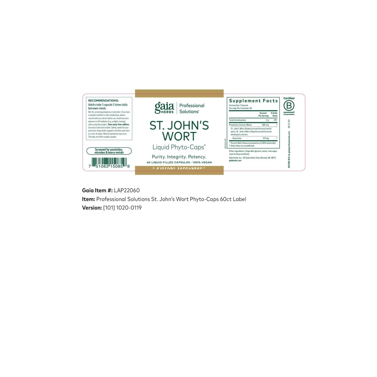 Gaia Herbs St. John's Wort, 60 Liquid-Filled Capsules, Professional Solutions