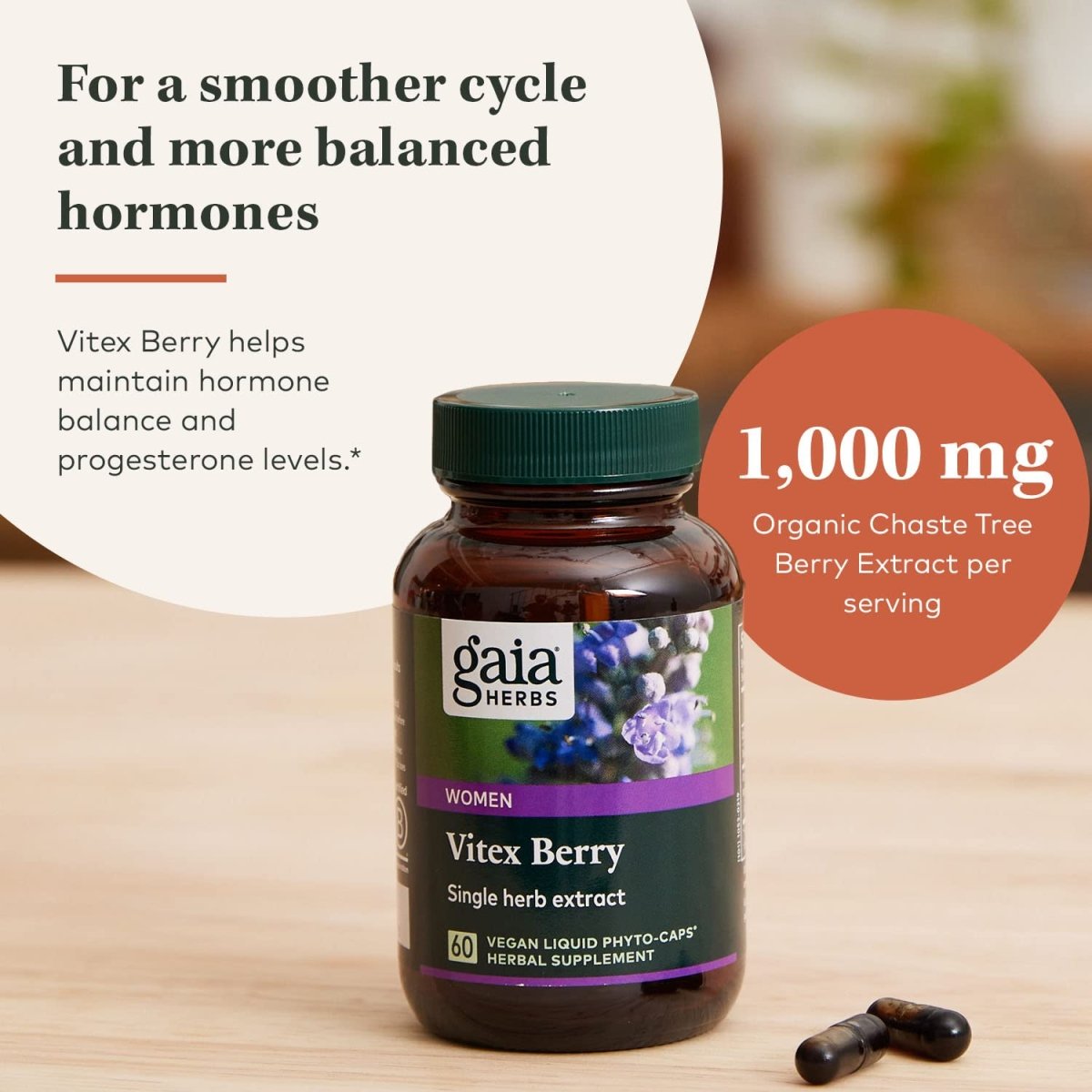 Gaia Herbs Vitex Berry (Chaste Tree) - 60 Vegan Caps (30-Day Supply)