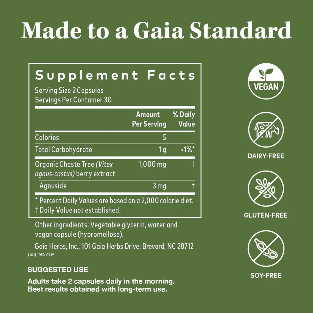 Gaia Herbs Vitex Berry (Chaste Tree) - 60 Vegan Caps (30-Day Supply)