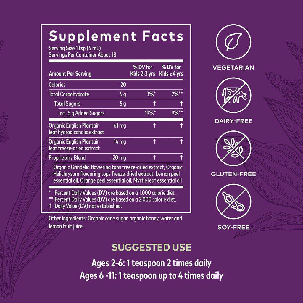 Gaia Kids Bronchial Wellness Syrup - Immune Support Supplement - Overall Throat & Lung Health Support - Certified Organic Formula with English Plantain, Grindelia & Honey - 3 Fl Oz (18 Servings)