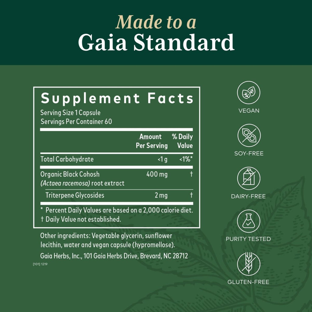 Gaia PRO Black Cohosh - Herbal Supplements for Menopause Support - Supports Hormone Balance for Women - with Organic Black Cohosh - 60 Vegan Liquid Phyto-Capsules (60 Servings)