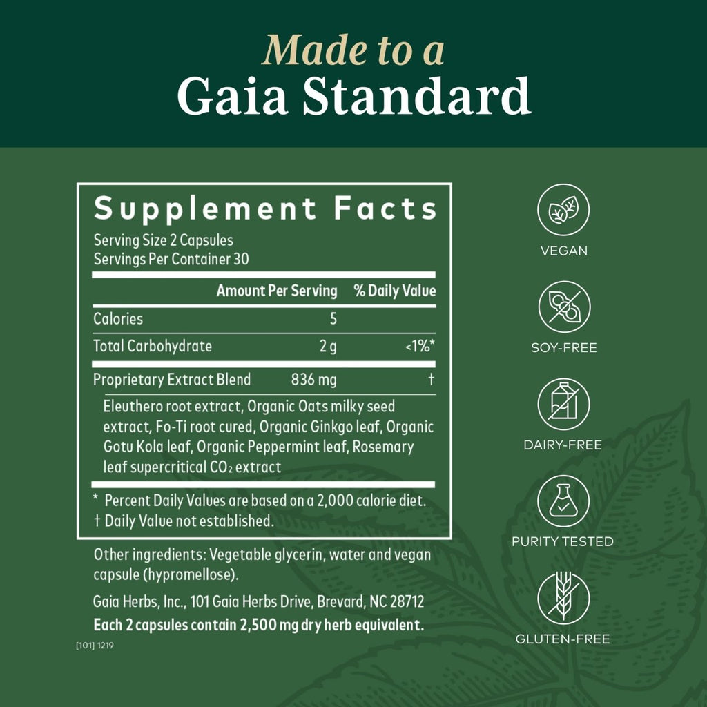 Gaia PRO Cognitive Formula - Brain Boost & Blood Flow Supplement - Provides Antioxidant Activity Support - with Rosemary, Organic Peppermint & Gotu Kola - 60 Vegan Liquid Phyto-Capsules (30 Servings)
