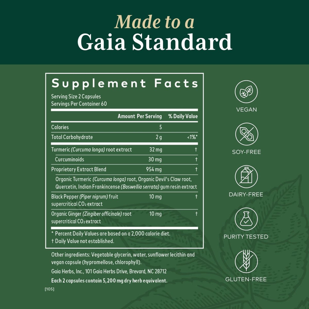Gaia PRO Discomfort Relief (Turmeric Supreme® Joint) NF-kB Formula - 120 Vegan Liquid Phyto-Capsules (60 Servings)