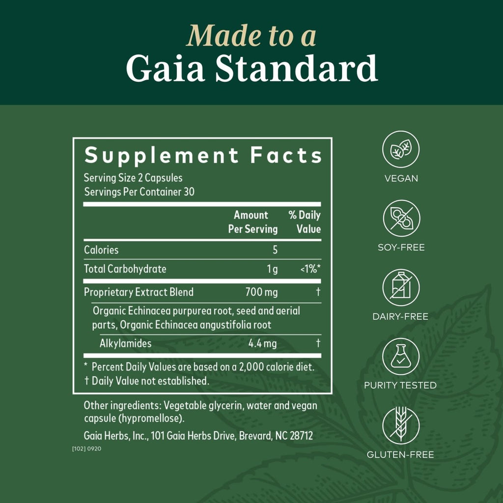 Gaia PRO Echinacea Blend - Immune Support Supplement - with Organic Echinacea Angustifolia & Echinacea Purpurea - 60 Vegan Liquid Phyto-Capsules (30 Servings)