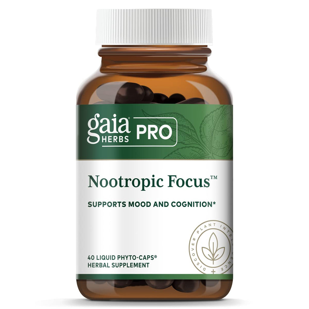 Gaia PRO Nootropic Focus - Supports Healthy Concentration - with Saffron Extract, Ginkgo Biloba, Organic Spearmint Extract & Lemon Balm Extract - 40 Vegan Liquid Phyto-Capsules (20 Servings)