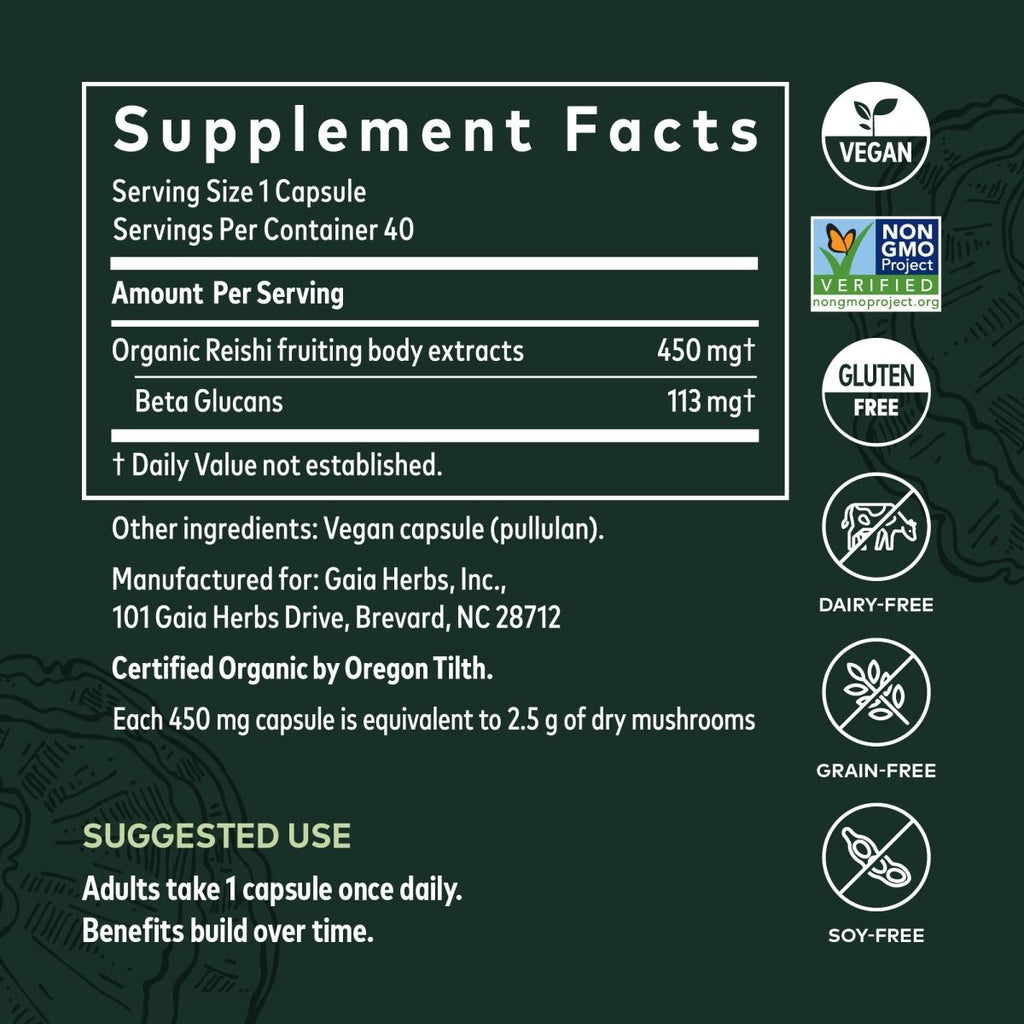 Gaia Reishi Mushroom 40 Vcaps