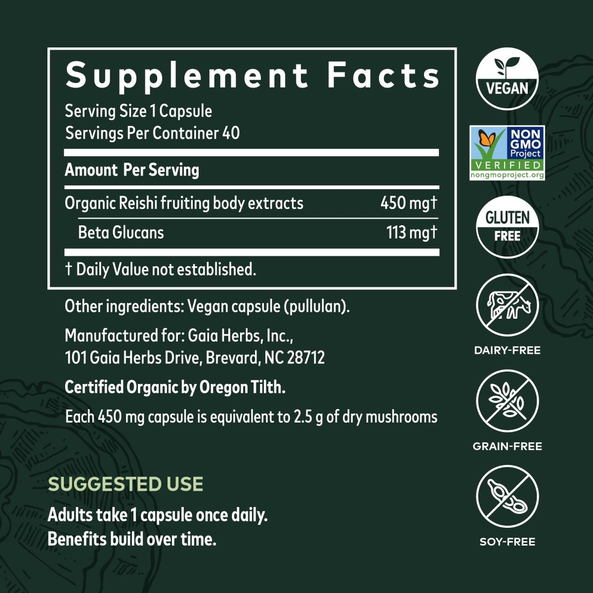 Gaia Reishi Mushroom 40 Vcaps