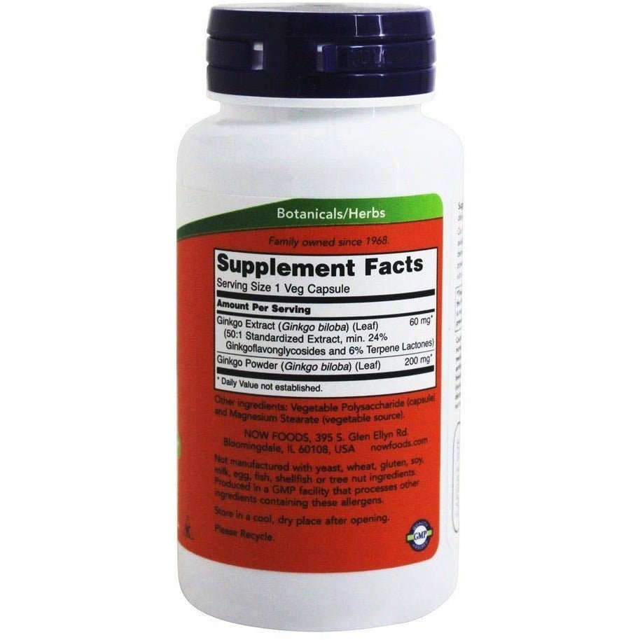 Ginkgo Biloba 60mg 24% Extract Now Foods 60 Caps