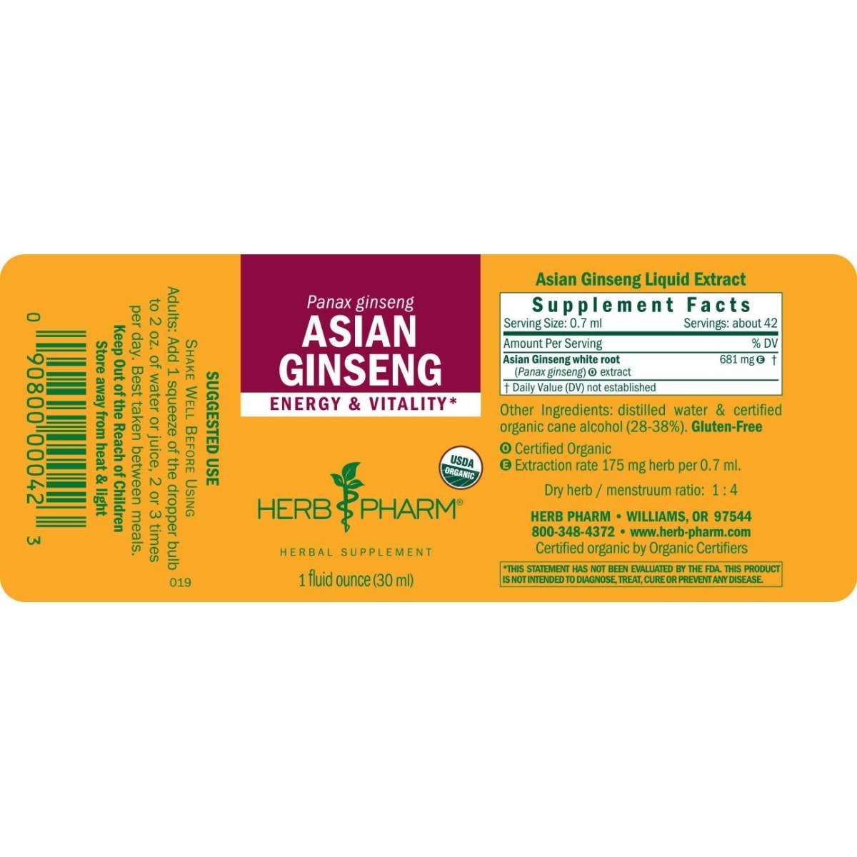 Herb Pharm Asian Ginseng 4oz