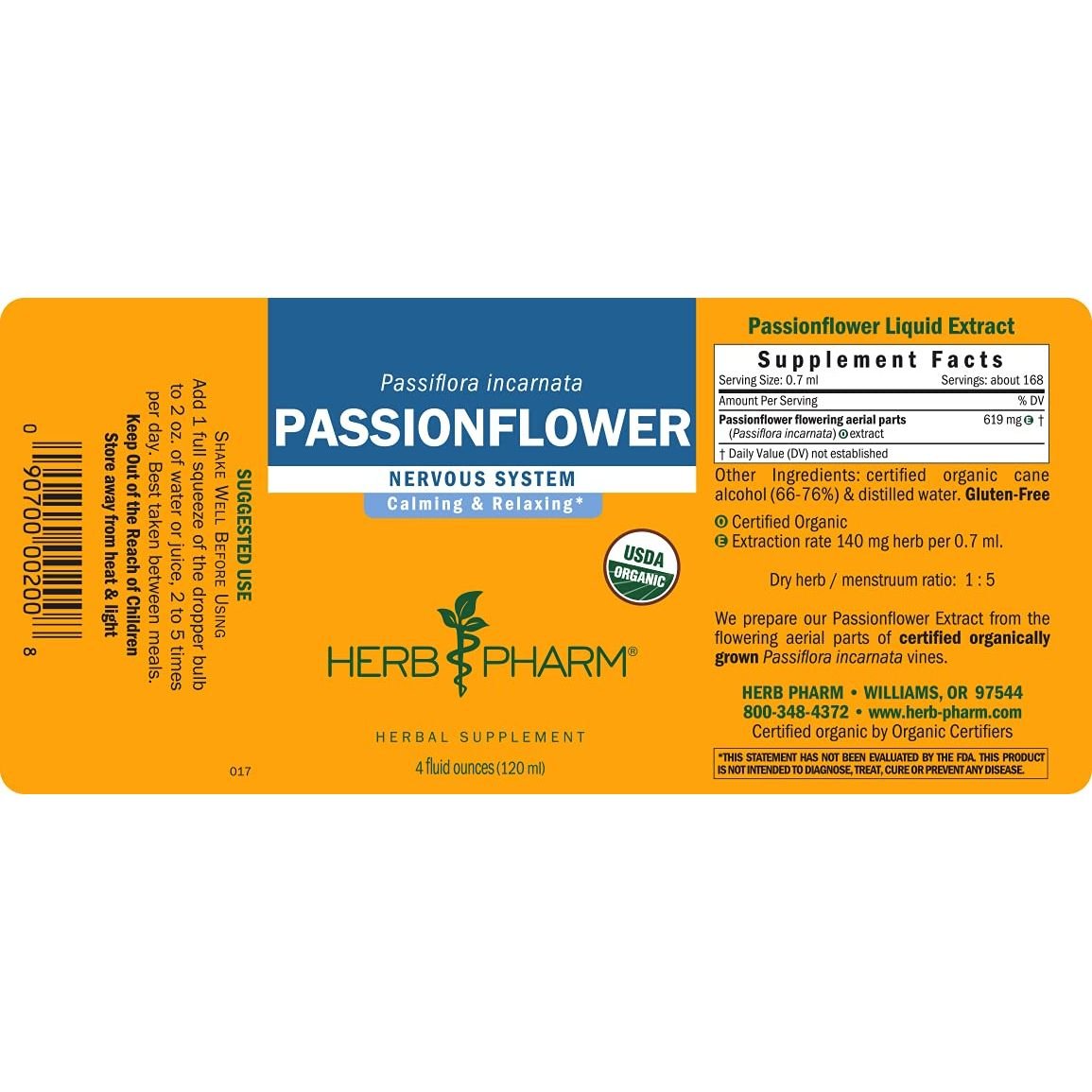 Herb Pharm Certified Organic Passionflower Liquid Extract - 4 Fl Oz
