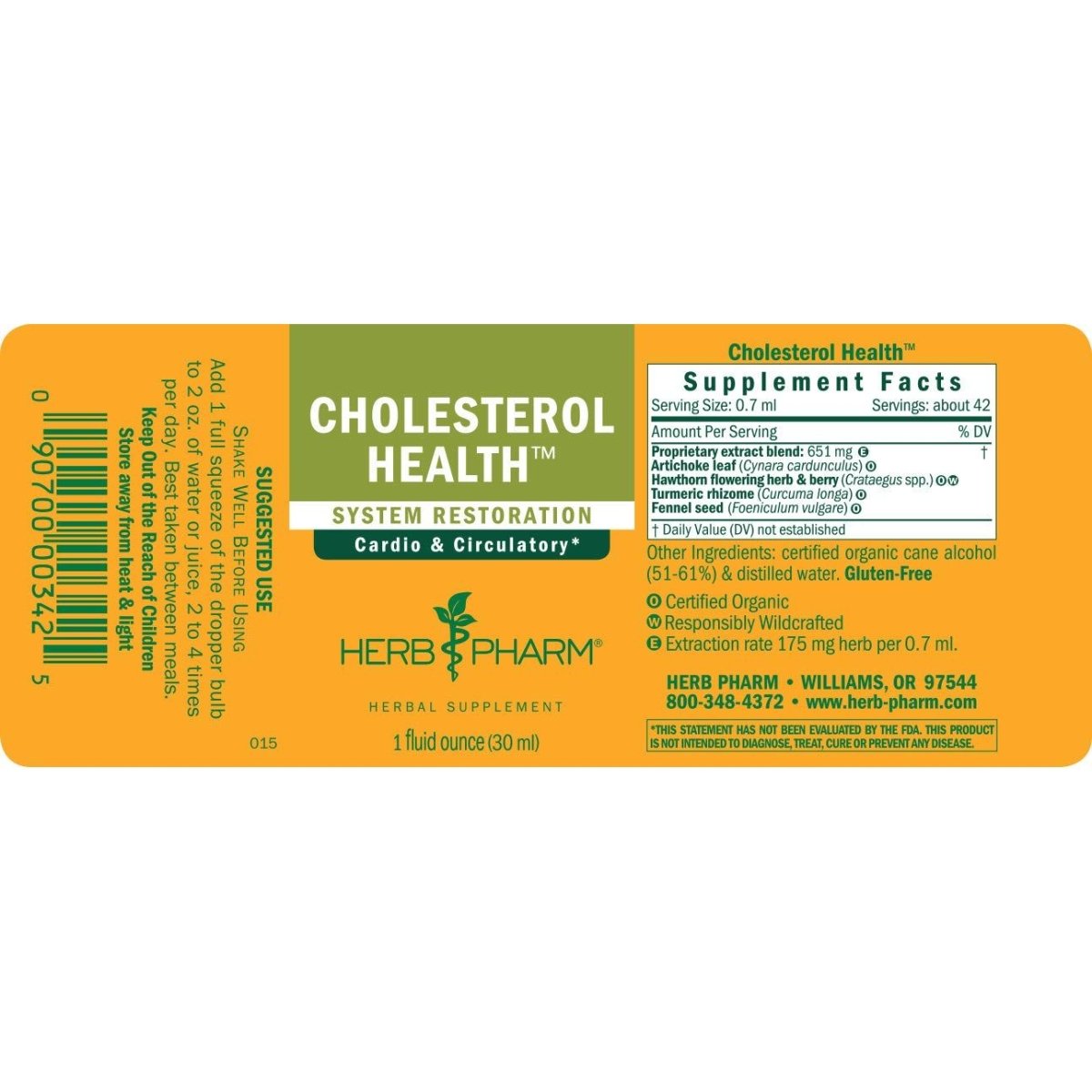 Herb Pharm Cholesterol Health Herbal Liquid Formula for Cardiovascular and Circulatory Support - 1 Ounce