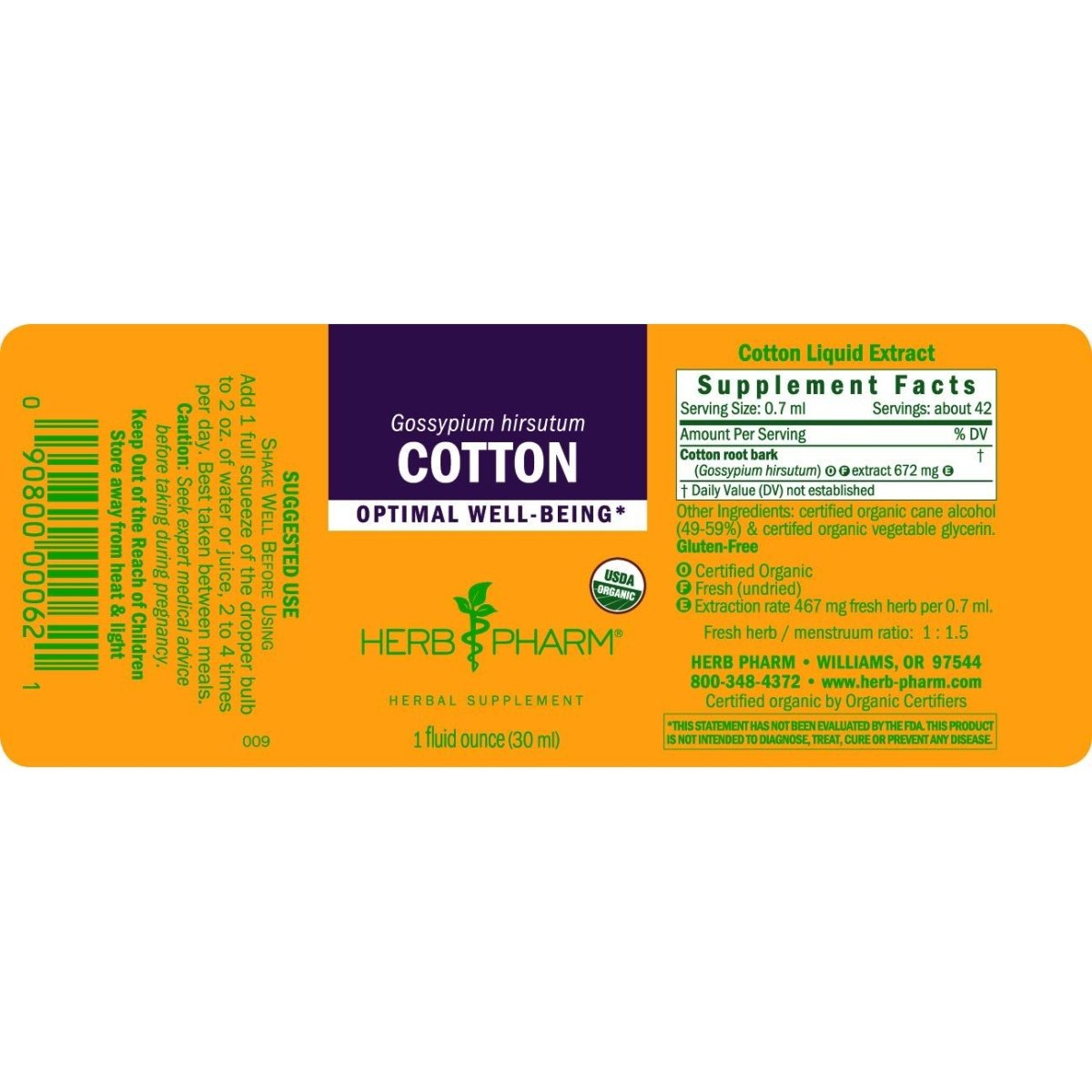 Herb Pharm Cotton Root 1oz