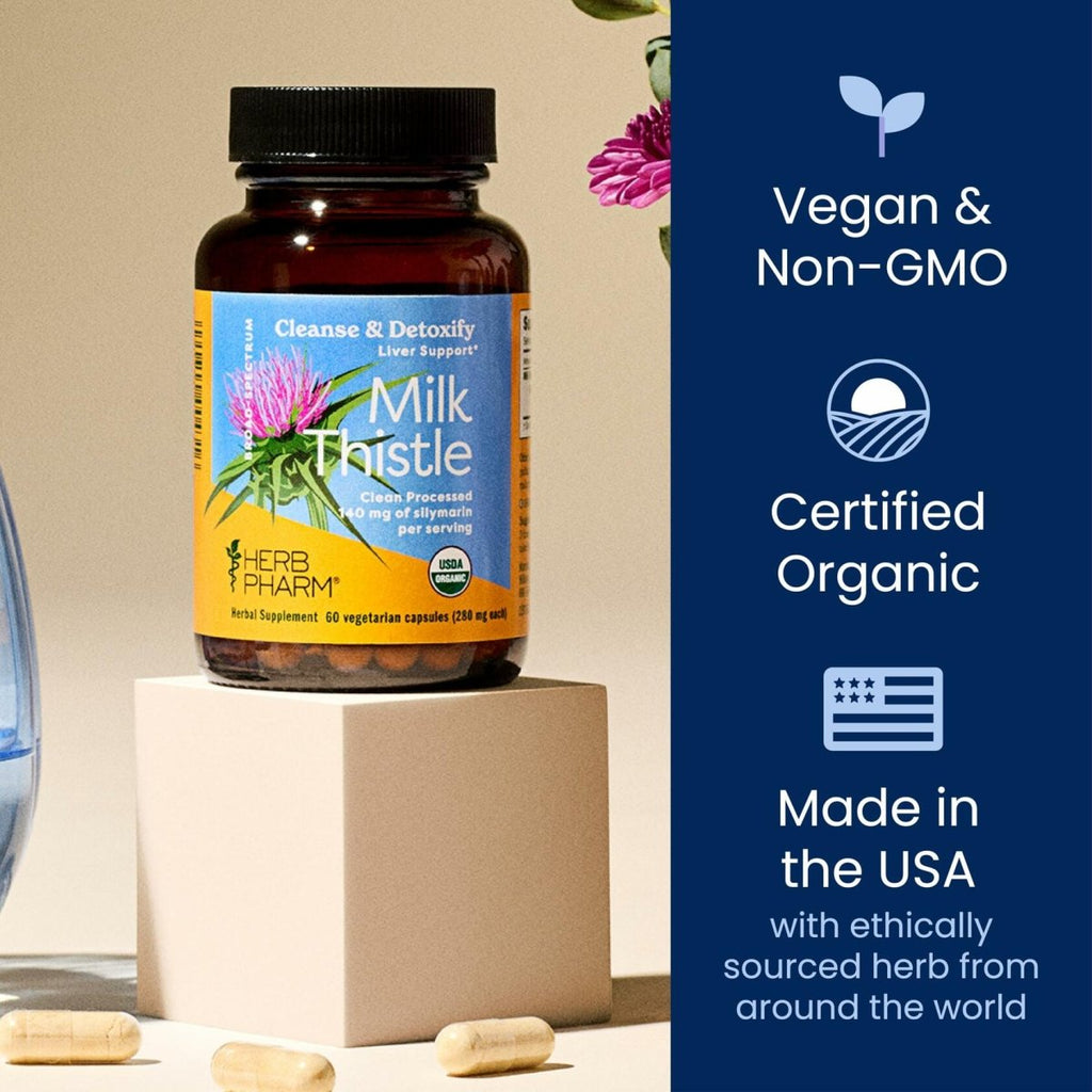 Herb Pharm Milk Thistle Seed Extract w/140 mg Silymarin for Liver Support - 60 Vegetarian Capsules