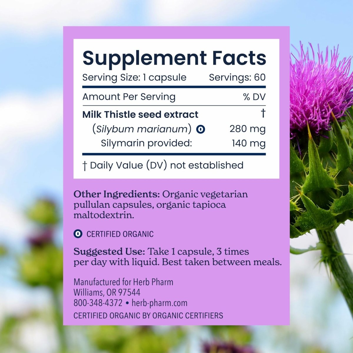 Herb Pharm Milk Thistle Seed Extract w/140 mg Silymarin for Liver Support - 60 Vegetarian Capsules