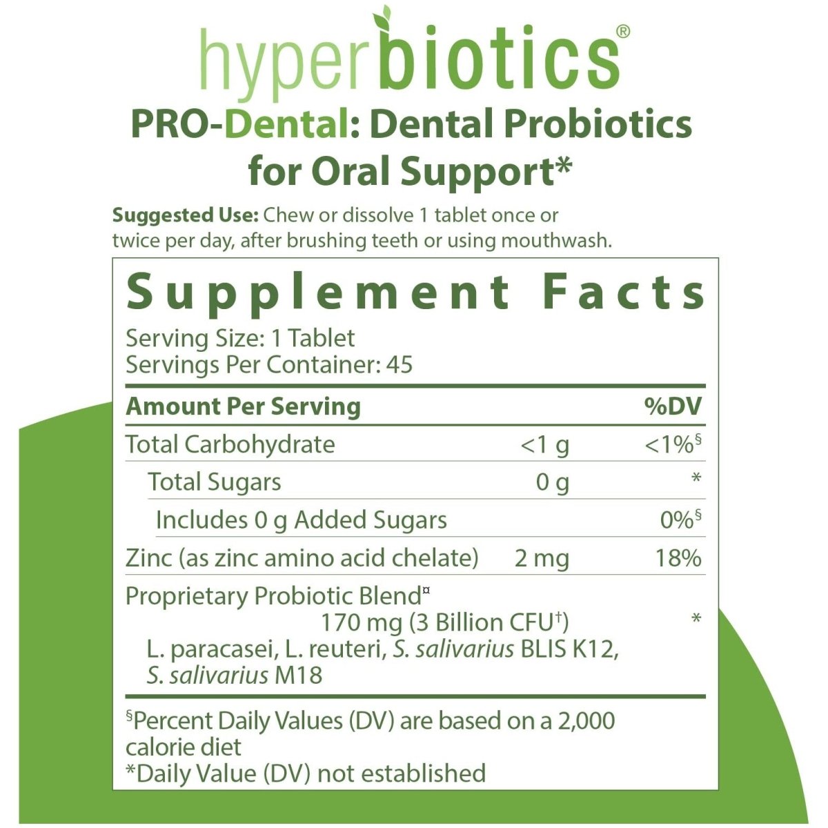 Hyperbiotics PRO-Dental Mint 45 Chewable Tablets