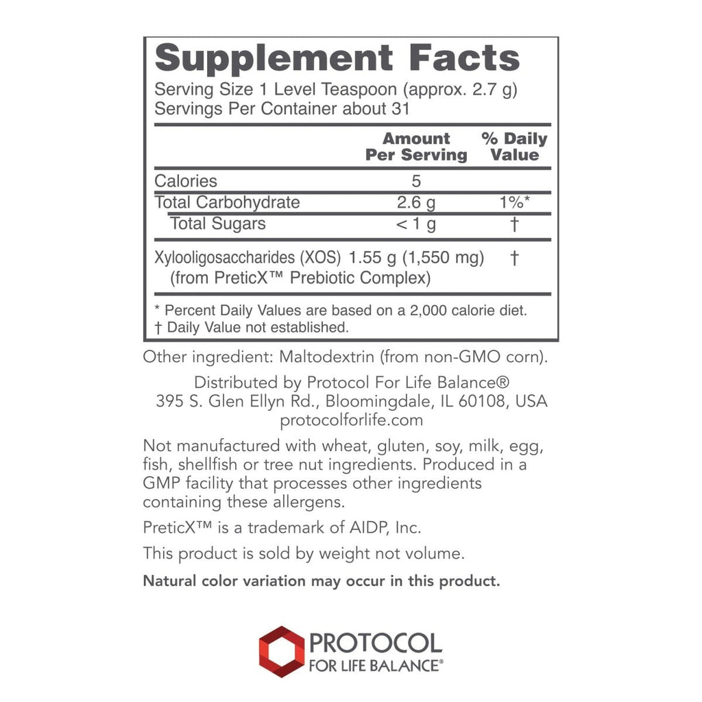 PROTOCOL FOR LIFE BALANCE - Prebiotic Powder XOS - Helps GI Tract, Help Nourish Intestinal Flora - 3 Ounces Powder