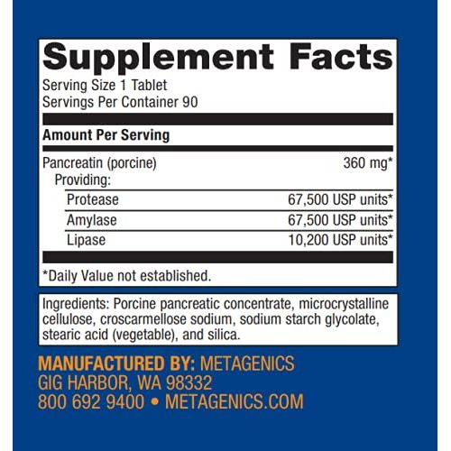 Metagenics SpectraZyme™ Pan 9X - Bioactive Pancreatic Enzymes for Digestive Support - 90 Servings