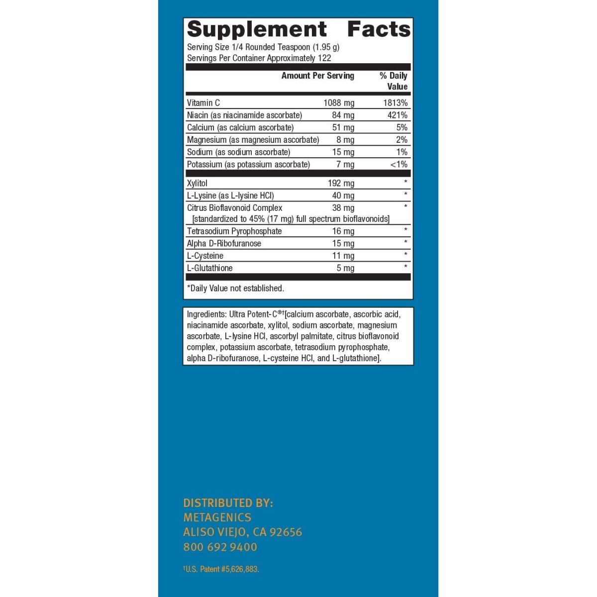Metagenics Ultra Potent-C Powder - 8.39 oz Vitamin C Supplement