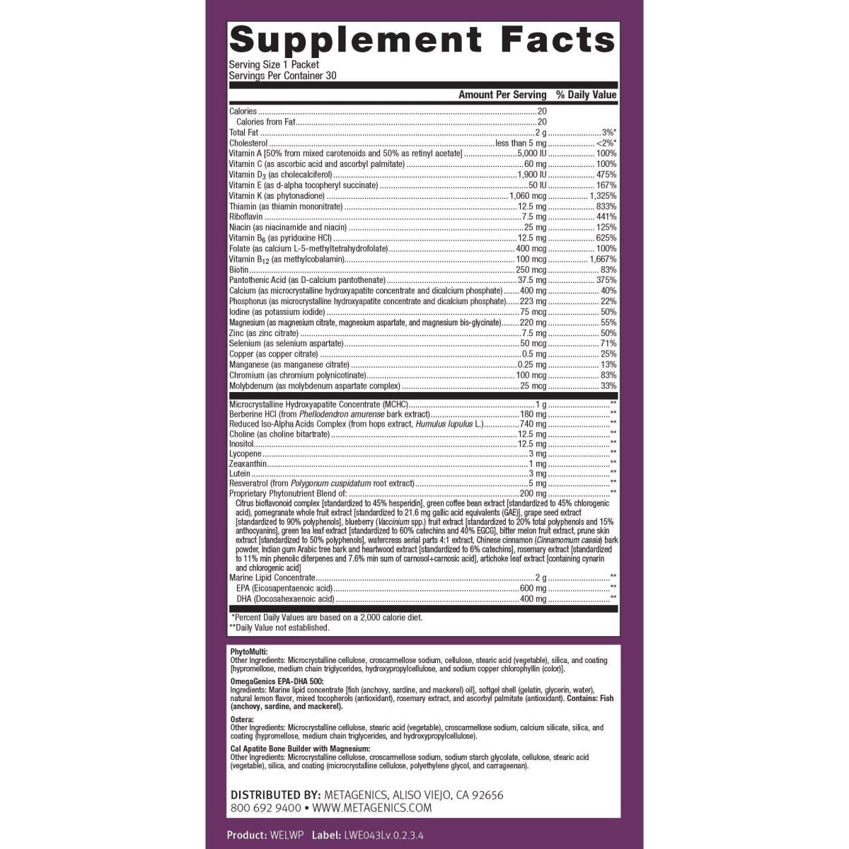 Metagenics - Wellness Essentials Women's Prime, 30 Count