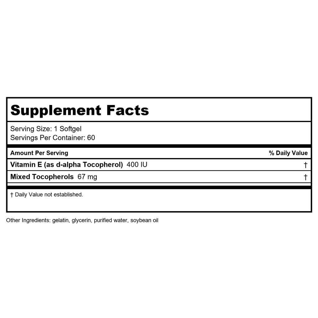 Natural Mixed Tocopherol E 400 60 Softgels