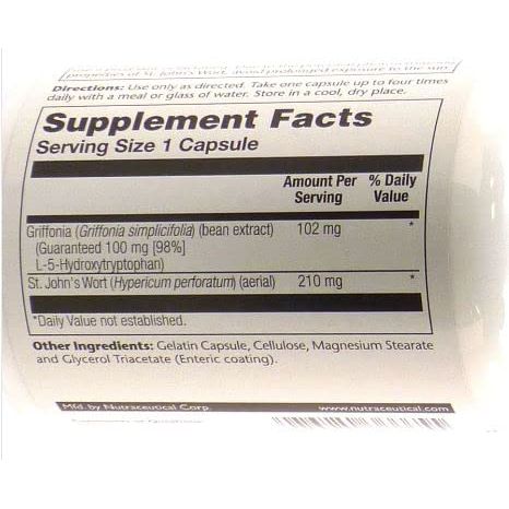 SOLARAY 5-HTP Plus St John's Wort - 30 Enteric-Coated Capsules - 100 mg - 30 Servings