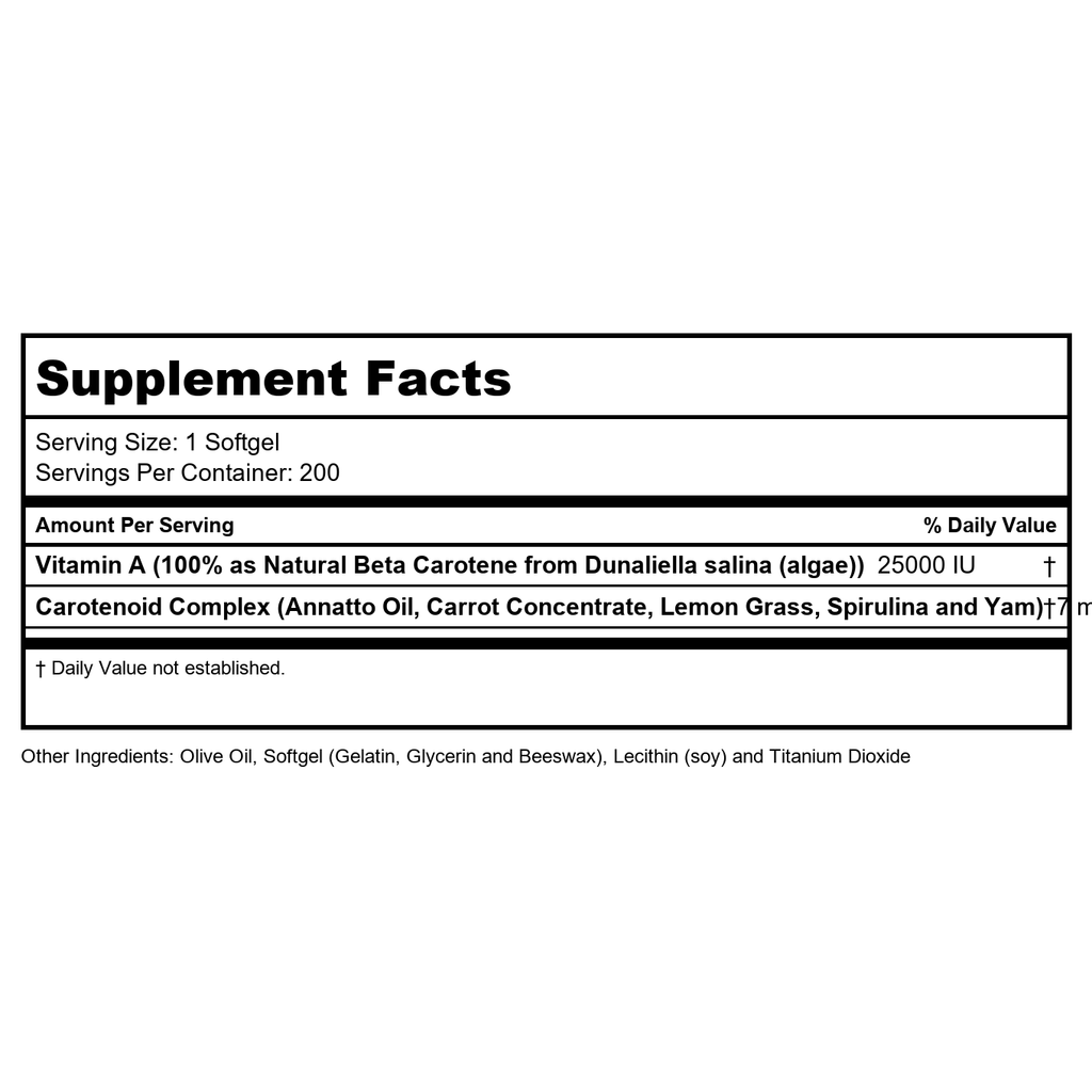 SOLARAY Food Carotene, Vitamin A as Beta Carotene 25000IU Carotenoids for Healthy Skin & Eyes, Antioxidant Activity & Immune System Support (076280041217) (200 CT)