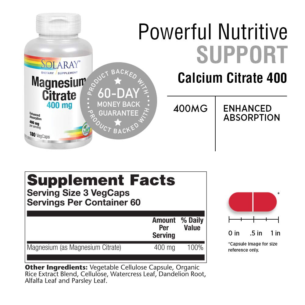 Solaray Magnesium Citrate 400mg - 180 Count
