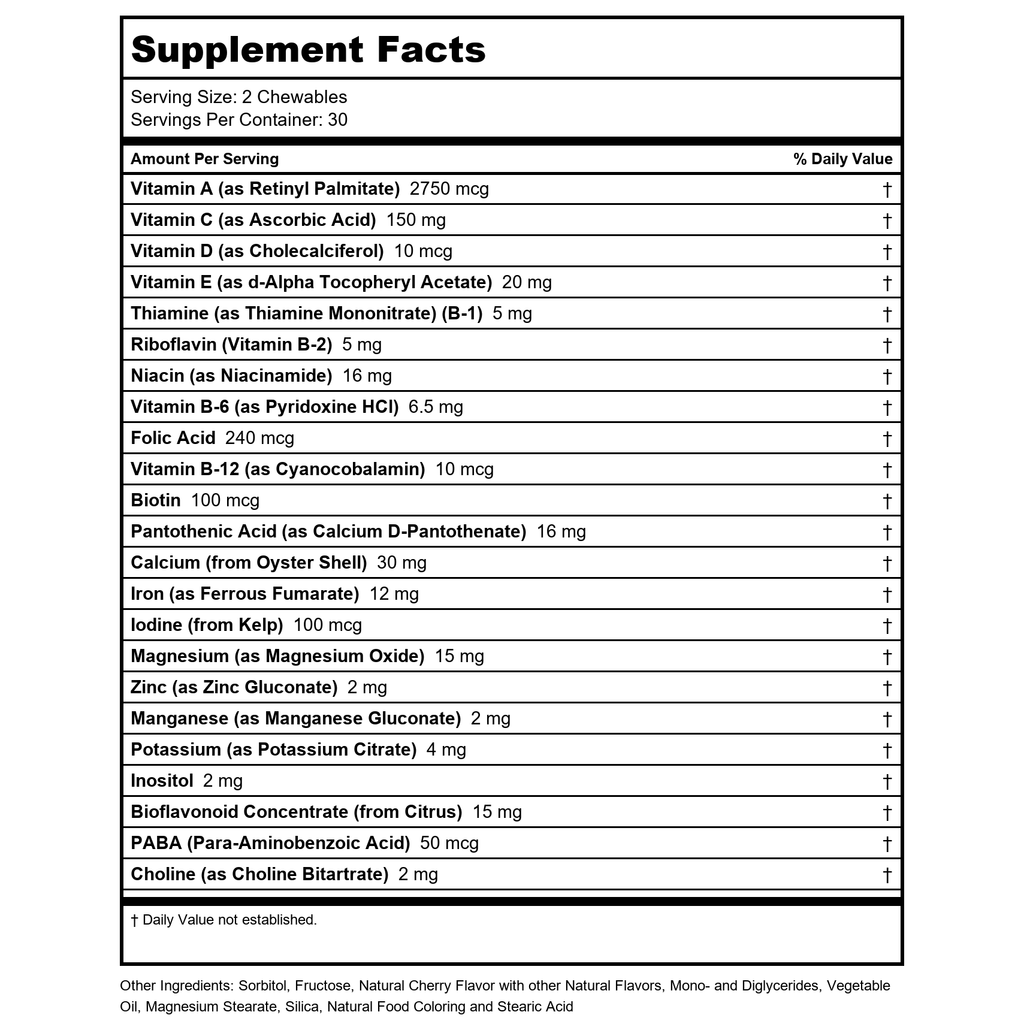 Solaray Childrens Vitamins & Minerals Complete Multivitamin for Kids Great Black Cherry Flavor (076280047974) (60 Chews, 30 Serv)