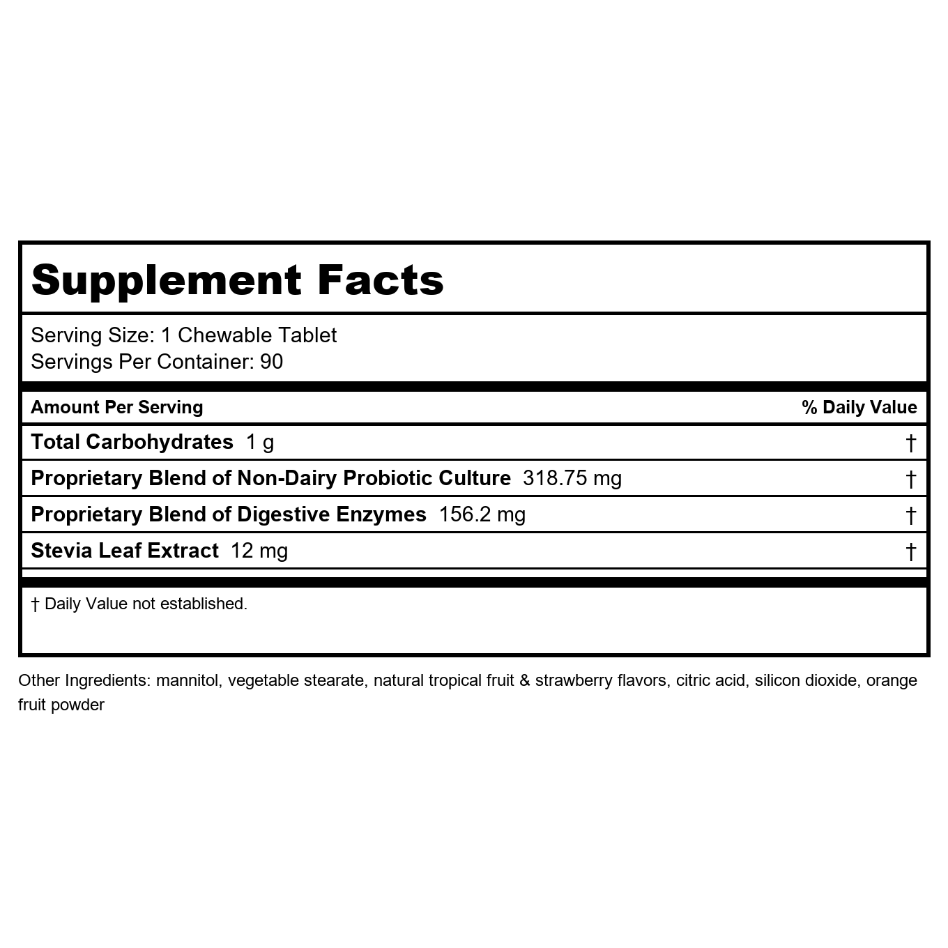 DAVINCI Laboratories Non-Dairy Mega Probiotic with Digestive Enzymes, 90 Chewable Tablets, Orange Flavor - Contains Amylase, Bromelain, Lactase, Lipase, Protease and Cellulose