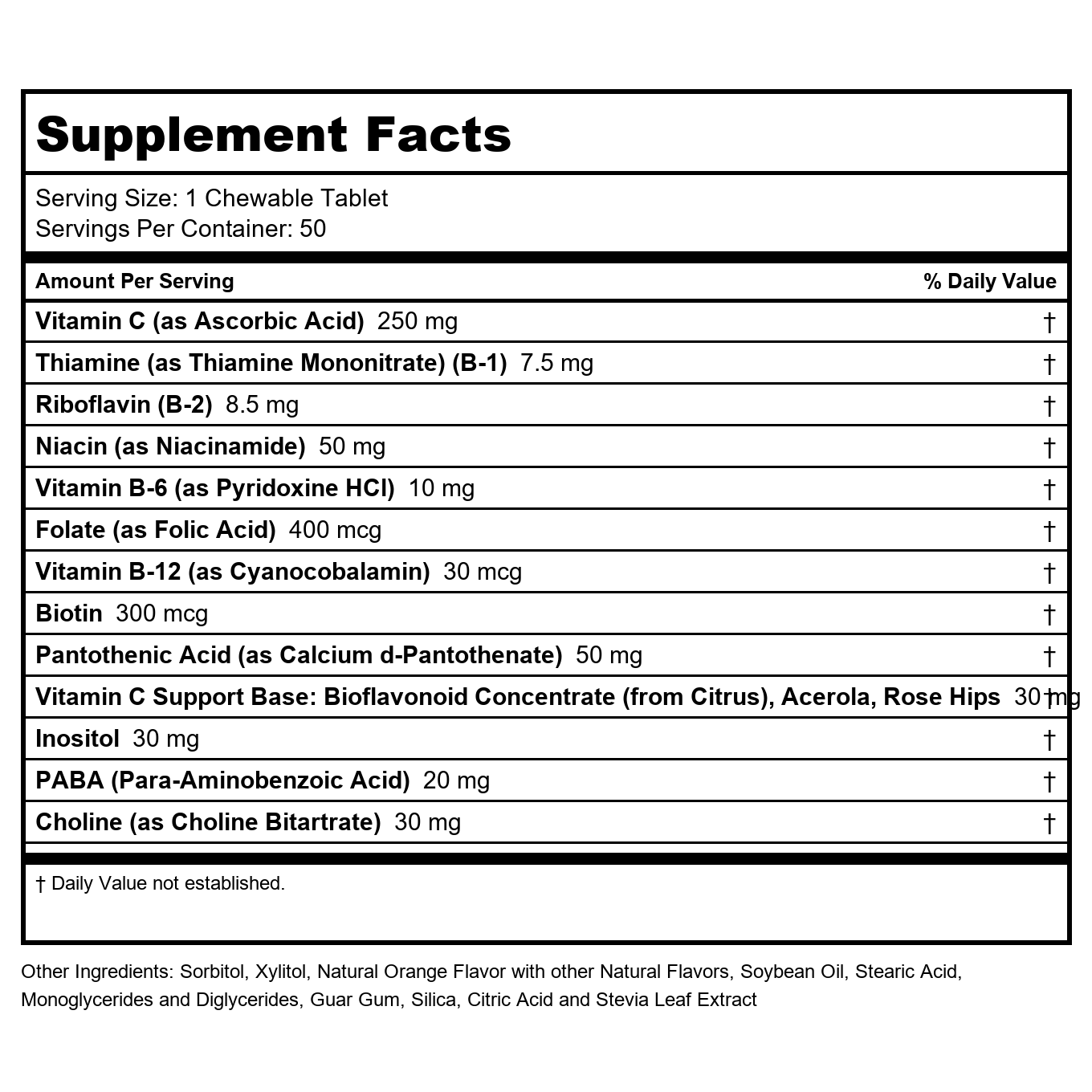 Solaray Vitamin B-Complex 250mg Natural Orange Flavor | Healthy Hair, Skin, Immune Function & Metabolism Support | Lab Verified | 50 Chewables