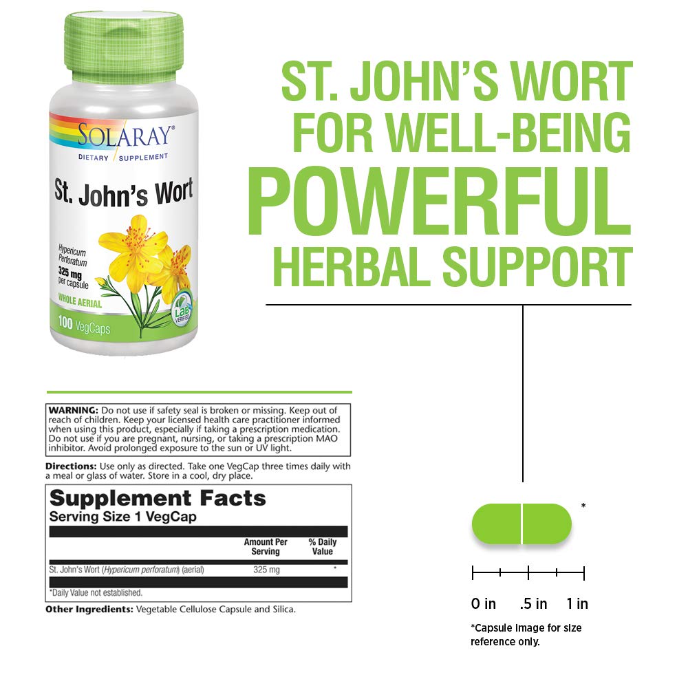 SOLARAY St Johns Wort 325mg Whole Aerial | Mood & Brain Health Support | Non-GMO, Vegan Lab Verified (100 CT)