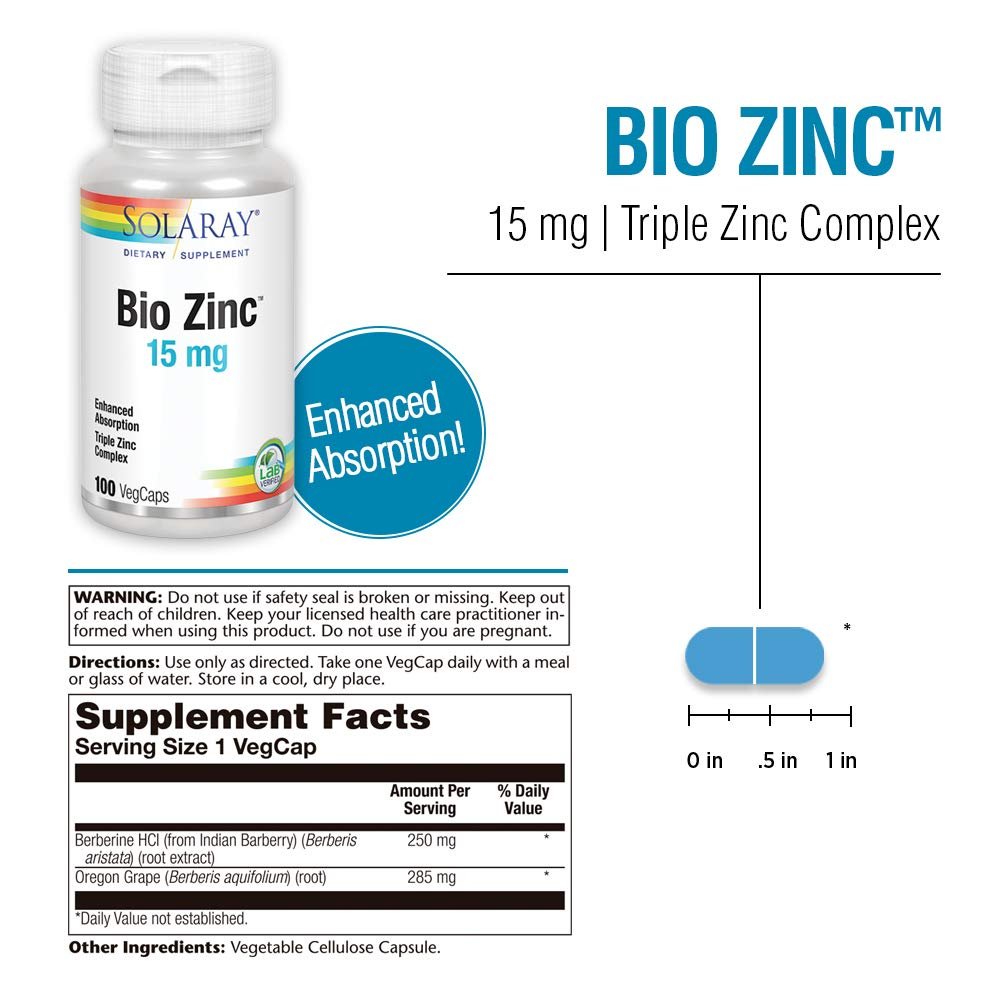 Solaray Bio Zinc 15 mg | 100 VegCaps