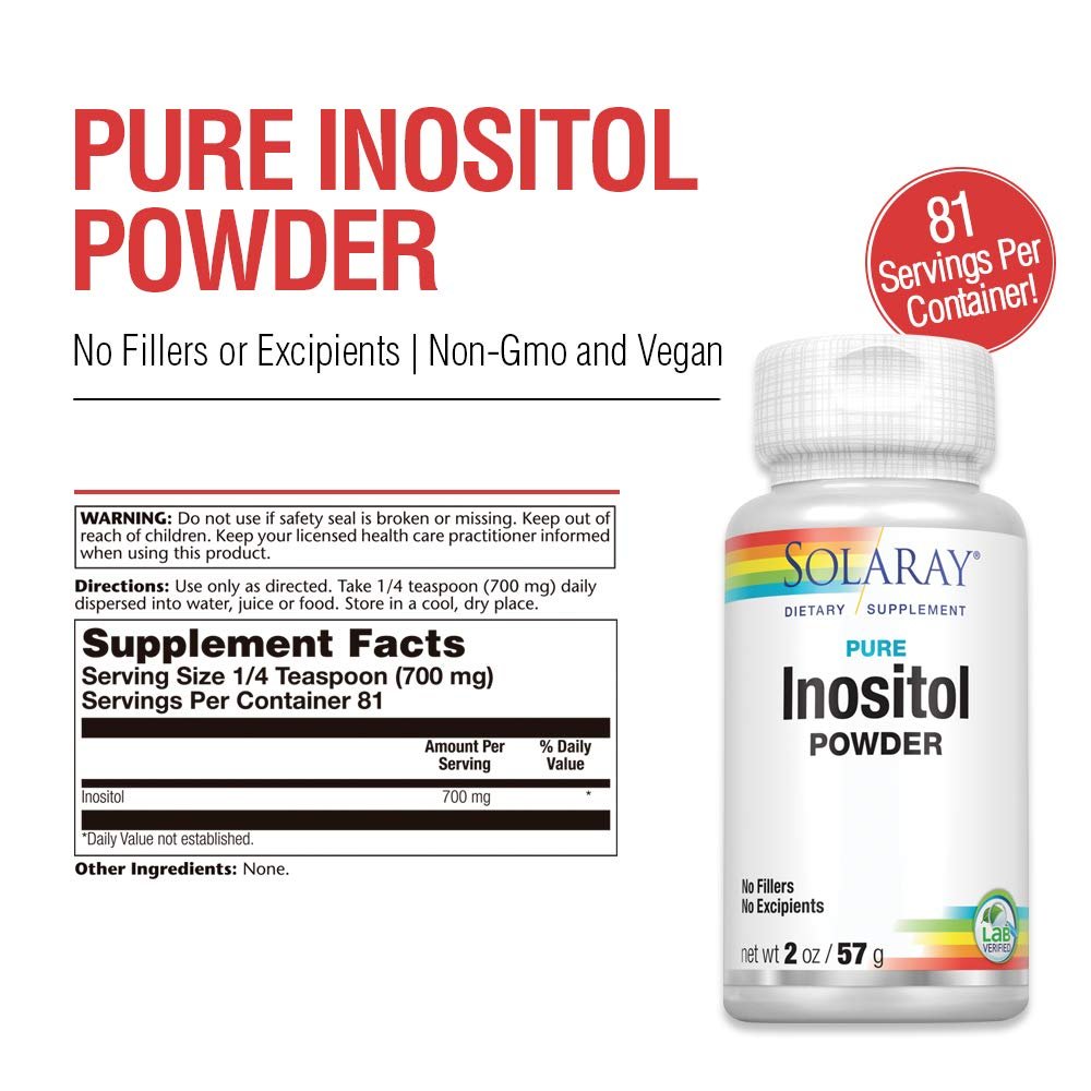 SOLARAY Pure Inositol Powder | May Help Support Healthy Brain, Cardiovascular, Nervous System Function and Mood | Non-GMO, Vegan (2oz, 81 Serv.)
