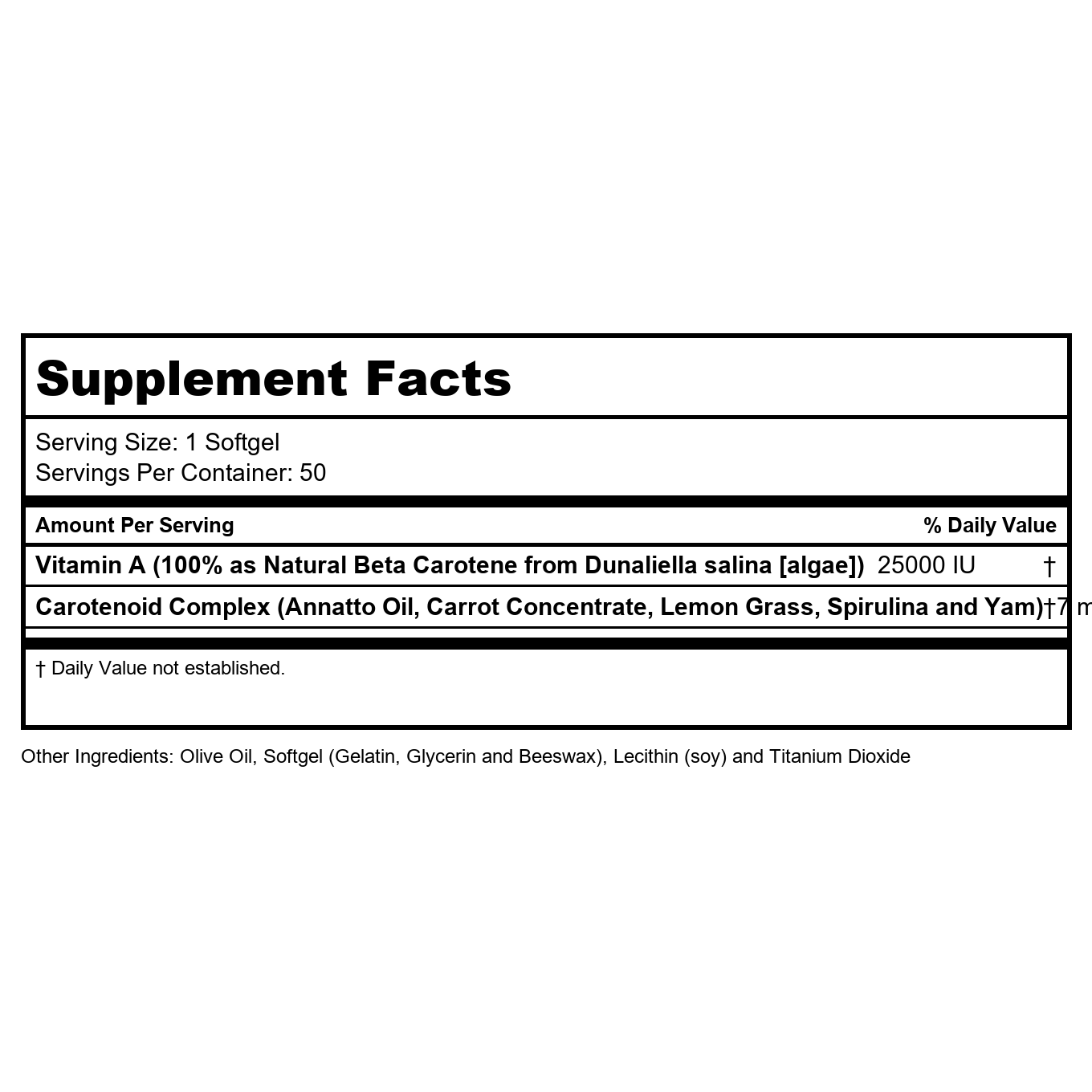 SOLARAY Food Carotene - Vitamin A (Beta Carotene) 25,000 IU - 50 Count